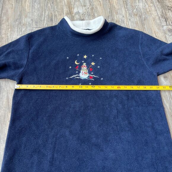 Vintage Christmas Sweater Ugly Fleece Cozy 90s Granny Core Blue Snowman Cute XL - Picture 3 of 5